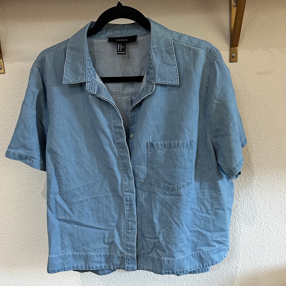 Forever 21 Light Blue Button-Down Short Sleeve Shirt